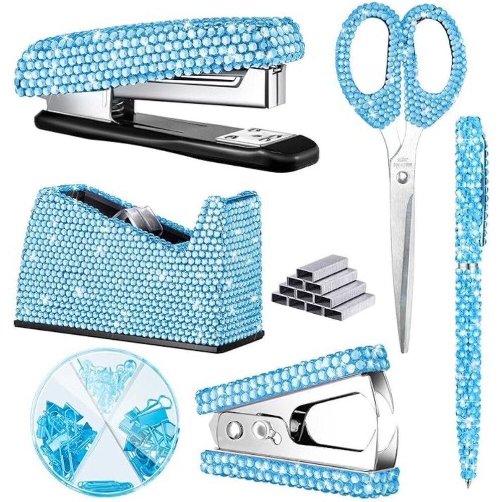 NEW Sparkling Bling Swarovski Crystal Rhinestone Desk Set Pink Turquoise…
